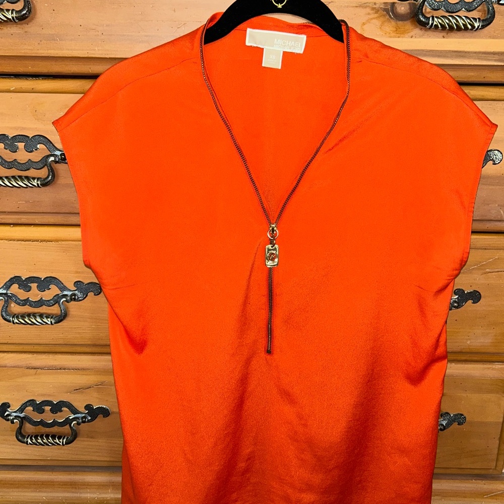 Michael Kors Orange Top with Necklace